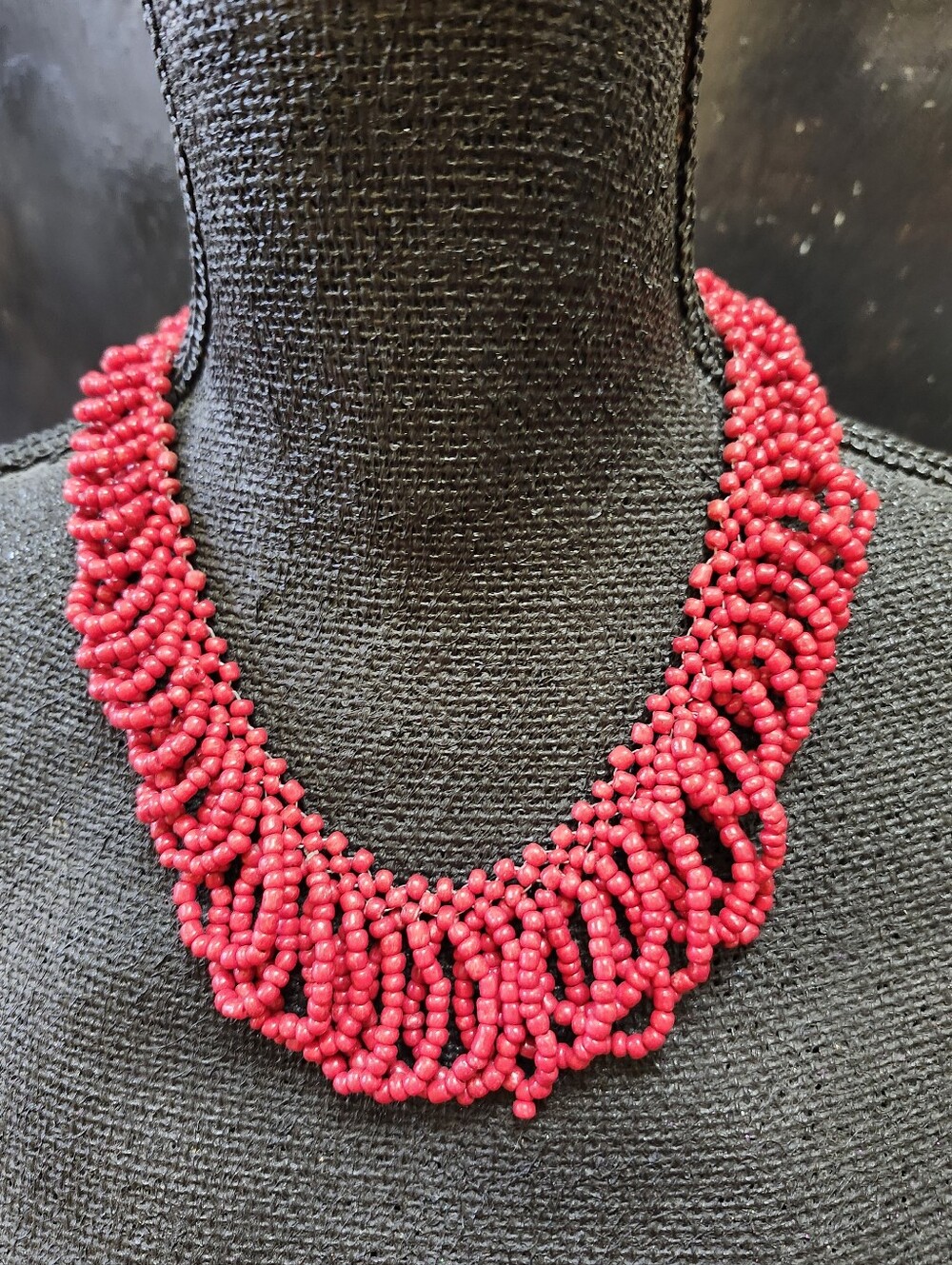 Red Seed Bead Statement Necklace